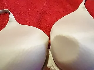 Cumming on wife's G cup bra