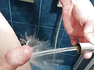 Inflates foreskin running water and cum